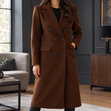Tailored Double-Breasted Long Wool Coat with Flap Pockets