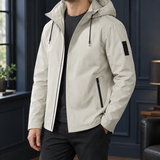 Hooded Windbreaker Jacket with Zip Pockets and Drawstring
