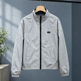 Zip-Front Windbreaker Jacket with Stand Collar