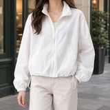 Cropped Windbreaker Jacket with Zip Front and Drawstring Hem