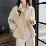 Zip-Front Jacket with Stand Collar and Multiple Pockets