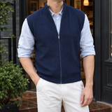 Zip-Up Sweater Vest with Stand Collar