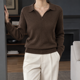 Ribbed Knit Sweater with Collar and V-Neck