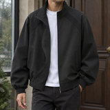 Zip-Front Bomber Jacket with Stand Collar and Side Pockets
