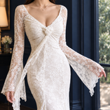 Lace Mermaid Maxi Dress with Sweetheart Neck and Bell Sleeves