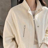 Zip-Front Jacket with Stand Collar and Multiple Pockets