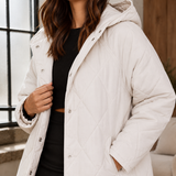 Hooded Quilted Jacket with Snap Button and Side Pockets
