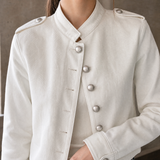 Cropped Button-Front Jacket with Stand Collar