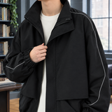 Oversized Zip-Front Windbreaker Jacket with Stand Collar