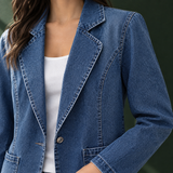 Denim Blazer with Button Front and Patch Pockets