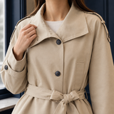 Belted Trench Jacket with Wide Collar and Button-Front
