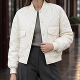 Cropped Quilted Bomber Jacket with Snap Button
