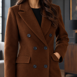 Tailored Double-Breasted Long Wool Coat with Flap Pockets