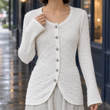 Textured Button-Front Cardigan with Flared Sleeves