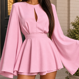 Cut-Out Flare Sleeve Romper with Belted Waist