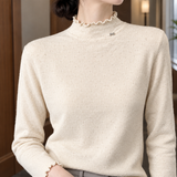 Mock Neck Knit Sweater with Ruffle Trim
