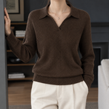 Ribbed Knit Sweater with Collar and V-Neck