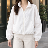 Cropped Windbreaker Jacket with Zip Front and Drawstring Hem