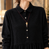 Collared A-Line Maxi Dress with Button Front and Long Sleeve