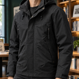 Zip-Front Jacket with Drawstring Hood and Multiple Pockets