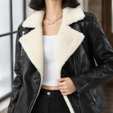 Faux Fur Collar Zip-Front Jacket with Multiple Pockets