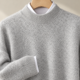 Fuzzy Knit Sweater with Ribbed Trim and Round Neck