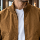 Ribbed Collar Bomber Jacket with Zip Front and Side Pockets