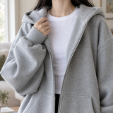 Oversized Zip-Up Hoodie with Side Pockets