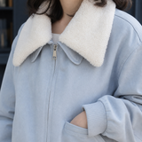 Zip-Front Bomber Jacket with Sherpa Collar and Ribbed Cuff