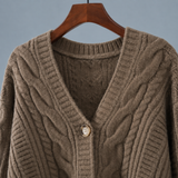 Cropped Cable Knit Cardigan with Balloon Sleeve