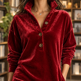 Velvet Collared Midi Dress with Button Front
