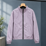 Zip-Front Windbreaker Jacket with Stand Collar
