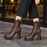 Platform Ankle Boots with Block Heel and Back Zip