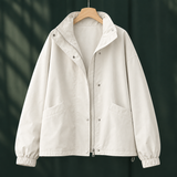 Oversized Zip Up Jacket with Stand Collar and Pockets
