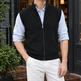 Zip-Up Sweater Vest with Stand Collar