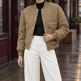 Cropped Quilted Bomber Jacket with Snap Button