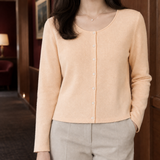 Button Front Cardigan with Scoop Neck and Long Sleeves