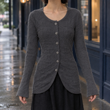 Textured Button-Front Cardigan with Flared Sleeves