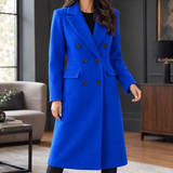 Tailored Double-Breasted Long Wool Coat with Flap Pockets