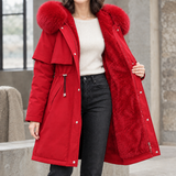 Faux Fur Hooded Parka Jacket with Drawstring Waist and Zip Front