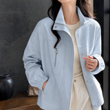 Zip-Front Jacket with Stand Collar and Multiple Pockets