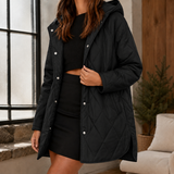 Hooded Quilted Jacket with Snap Button and Side Pockets