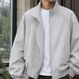 Zip-Front Bomber Jacket with Stand Collar and Side Pockets