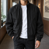 Ribbed Collar Bomber Jacket with Zip Front and Side Pockets