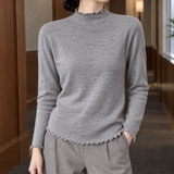 Mock Neck Knit Sweater with Ruffle Trim