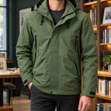 Zip-Front Jacket with Drawstring Hood and Multiple Pockets