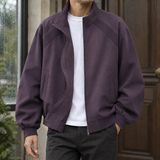 Zip-Front Bomber Jacket with Stand Collar and Side Pockets