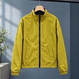 Zip-Front Windbreaker Jacket with Stand Collar