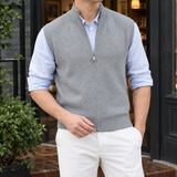 Zip-Up Sweater Vest with Stand Collar