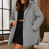 Hooded Quilted Jacket with Snap Button and Side Pockets